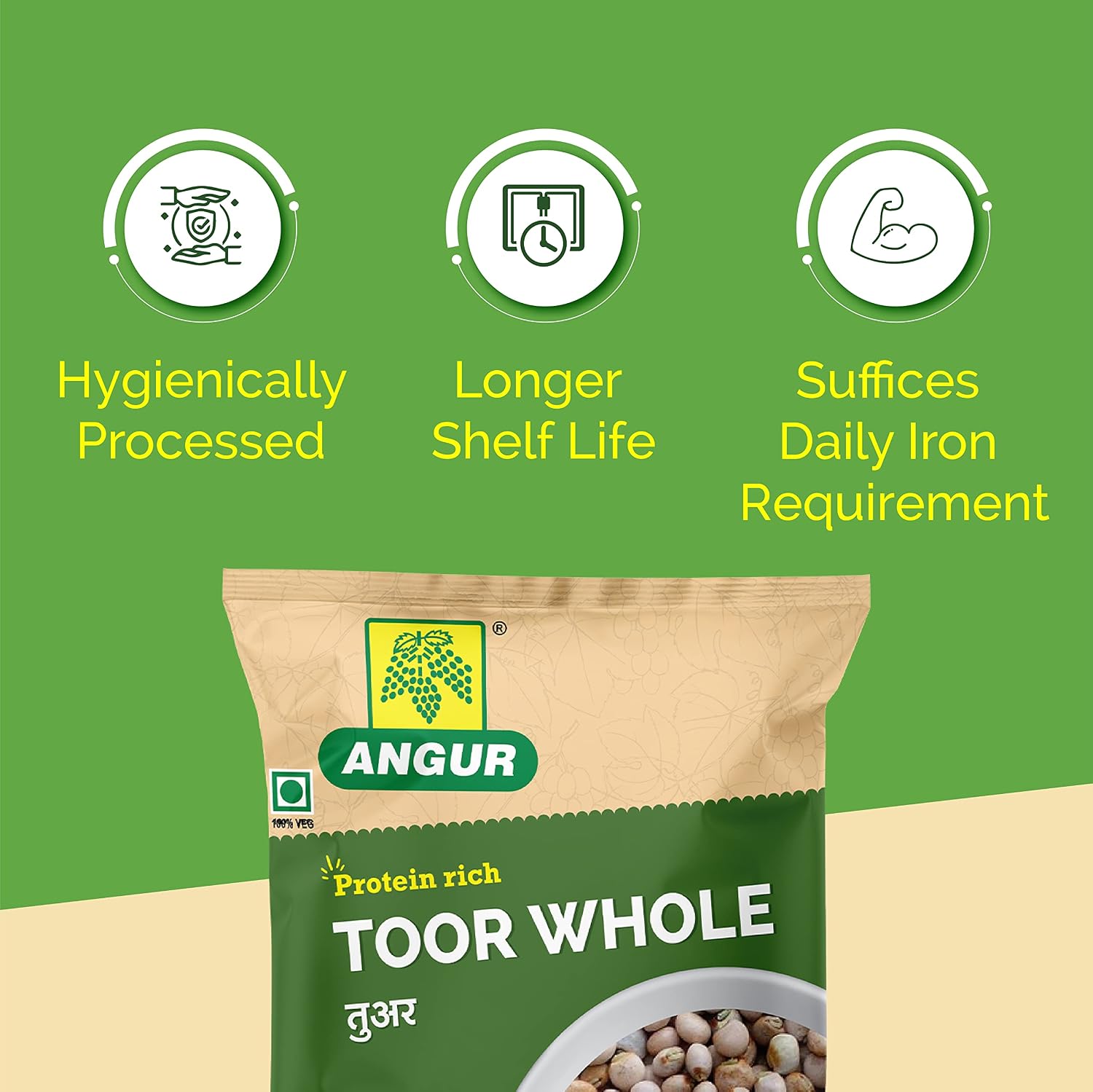 Angur Toor Whole 500g | Pack of 2 | Pigeon Peas Rich Source of Protein - 1Kg