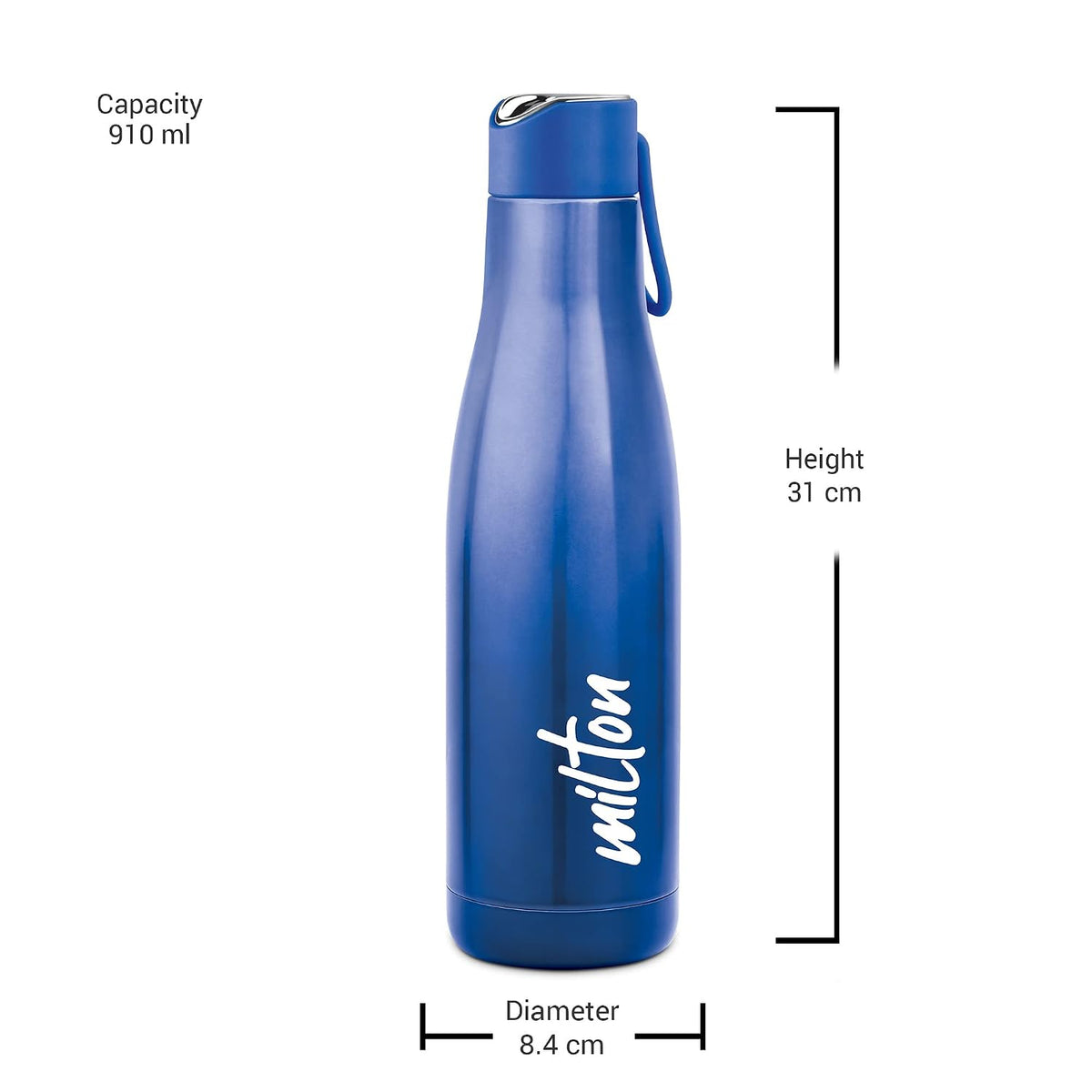 Milton Fame 1000 Thermosteel Water Bottle 880 ml, 24 Hr Hot and Cold I Leak Proof Lid, ISI Certified I Vacuum Insulated I for Office, Gym, School I Blue