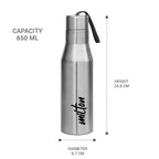 MILTON Super 750 Stainless Steel Water Bottle 650 ml, Single Walled, ISI Certified I Leak Proof Lid, Rust Proof I For School, Office, Gym I Silver