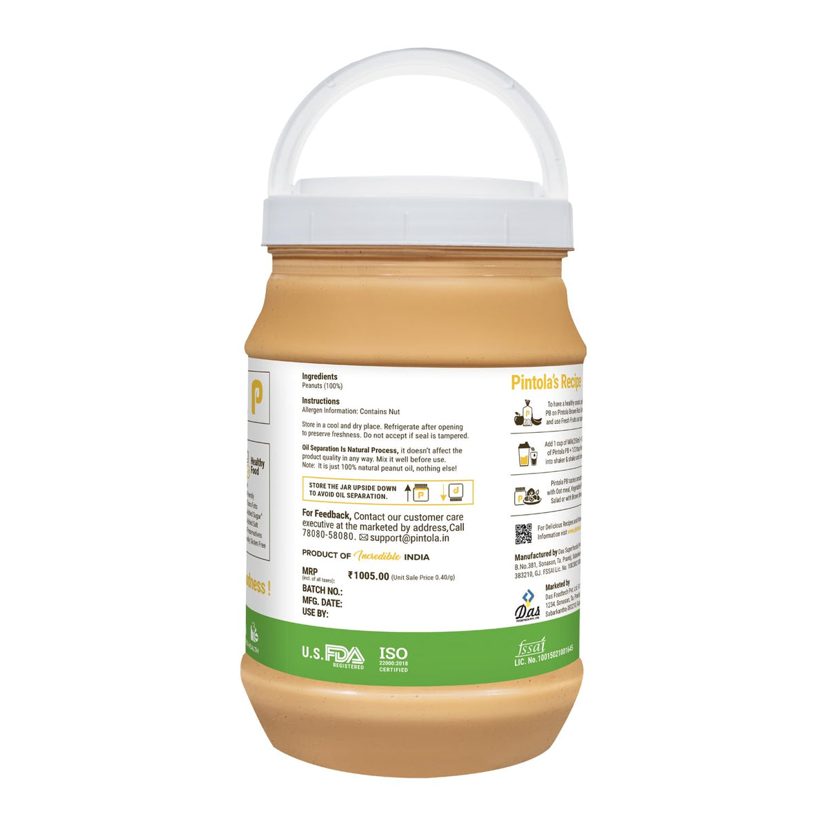 Pintola All Natural Peanut Butter Creamy 2.5kg