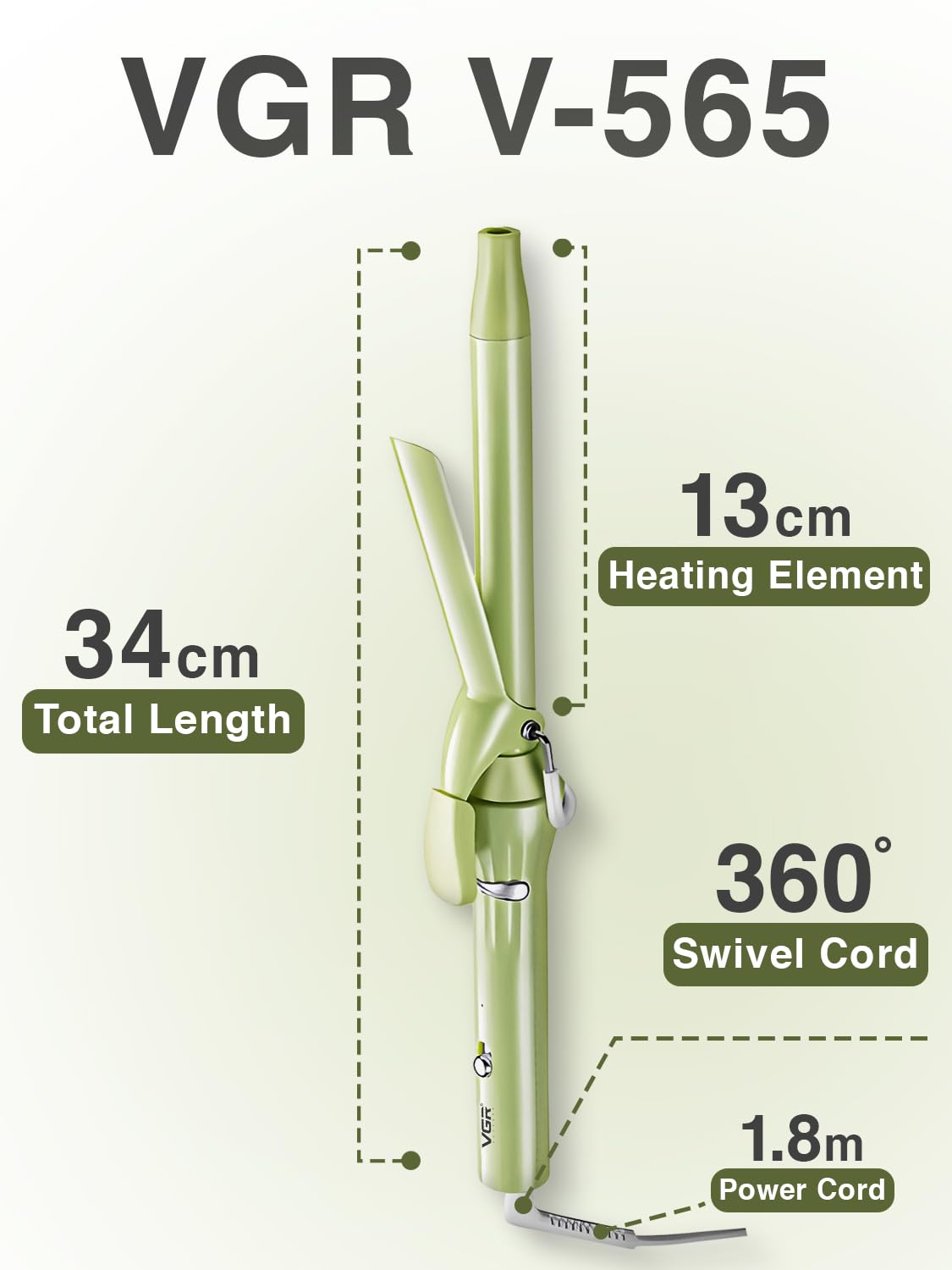 VGR V-565 Professional Electric Hair Curling Wand – Fast Heating 19mm