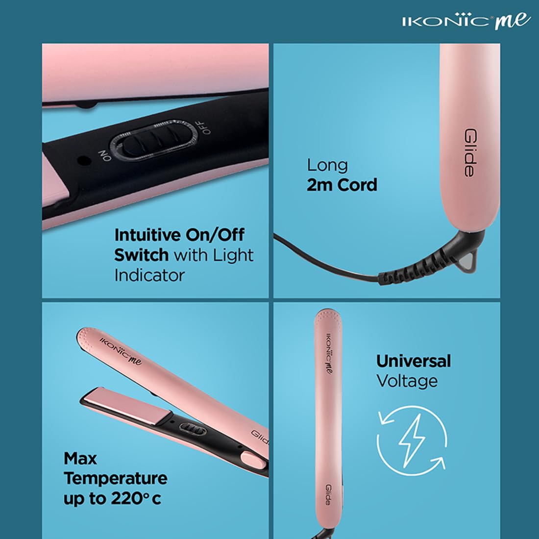 Ikonic Glide Hair Straightener | Ceramic Coated Floating Plates | Quick Heat Up | Switch Light Indicator |Compact Design | Travel Friendly | for All Hair Types, Peach