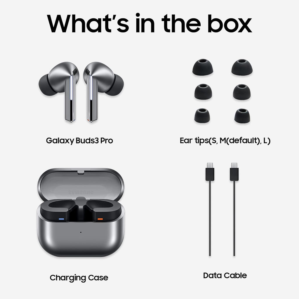 Samsung Galaxy Buds3 Pro Wireless Earbuds, Powered by Galaxy AI, IP57, Active Noise Cancellation, Adaptive Noise Control, 37hrs Battery, 360 Surround Sound, Pinch Controls, Galaxy Ecosystem, Silver