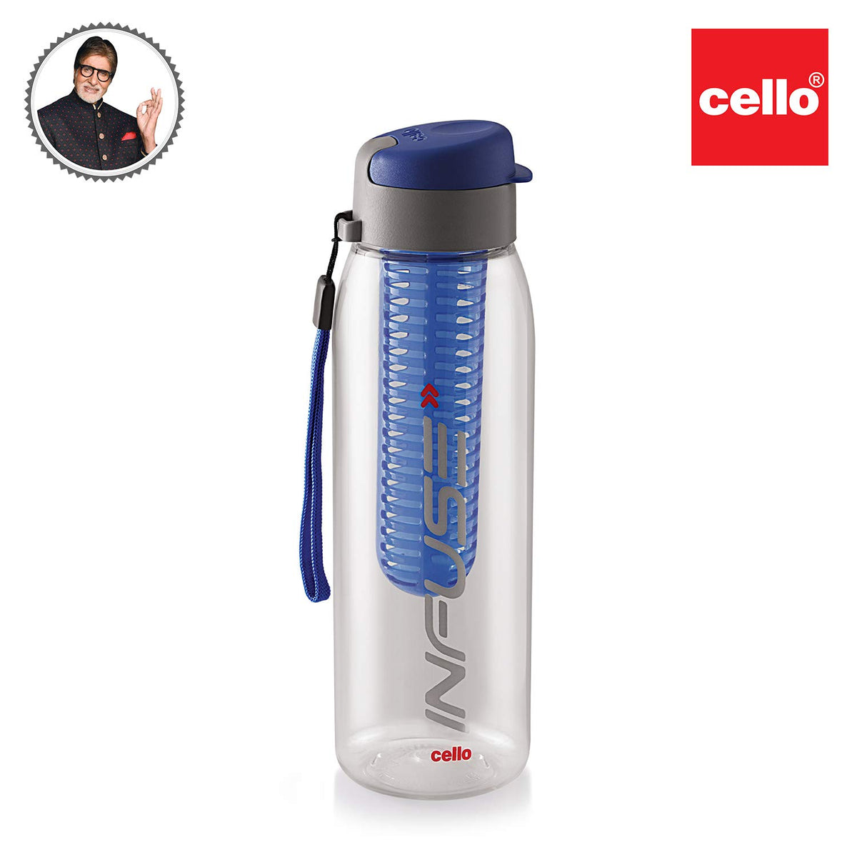 CELLO Fruit Infuser Water Bottle 800ml, Blue | Wide Sealed Flip-Top Cap, Leak-Proof & Durable | Airtight, Reusable | Detox Infuser Bottle for Fridge, Gym, Office, Travel, Kitchen & Trekking