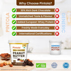 Pintola High-Protein Combo: Dark Chocolate Crunchy Peanut Butter 510g & 22g High Protein Dark Chocolate Oats 400g | No Refined Sugar, Gluten-Free | With Almonds, Raisins, Pumpkin & Chia Seeds