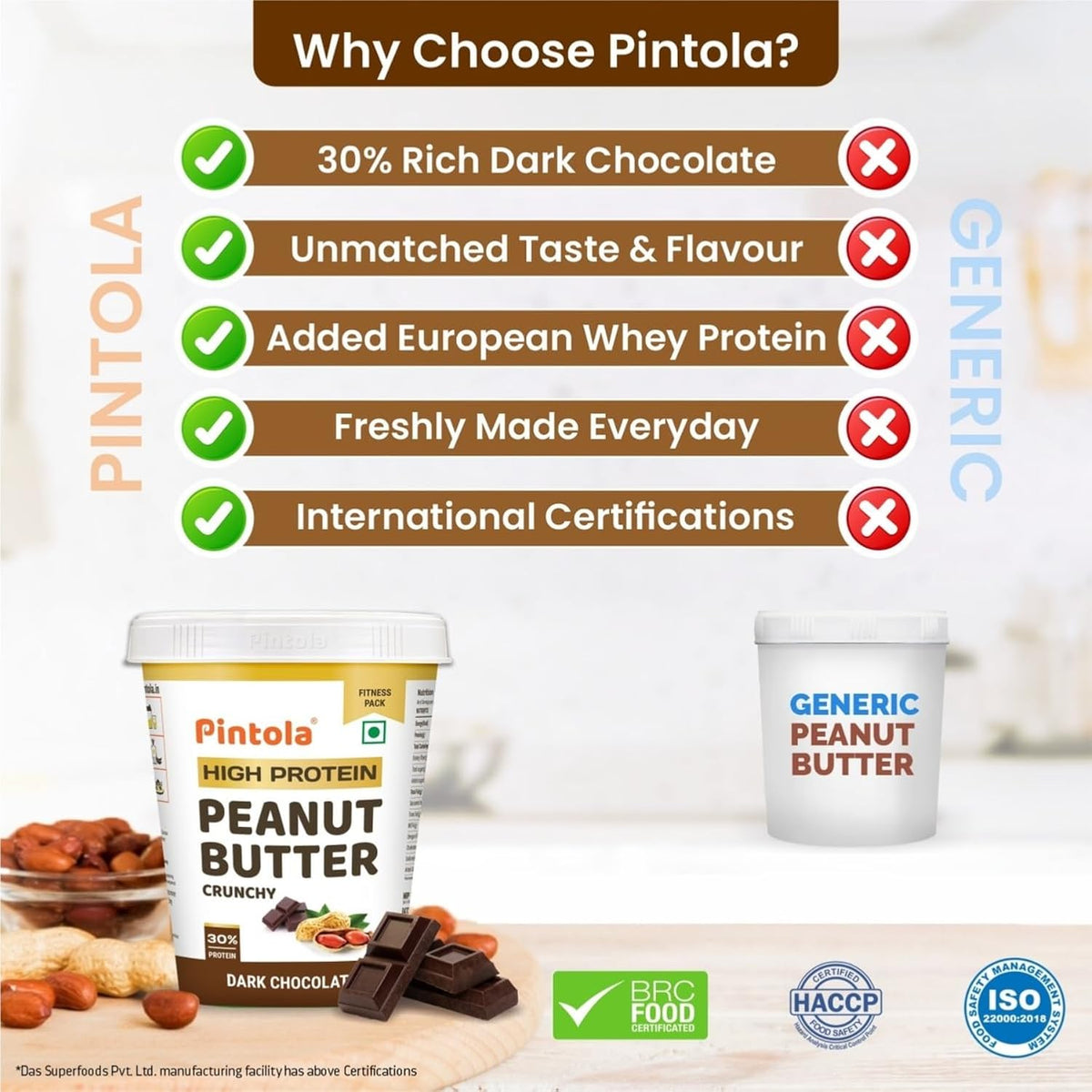 Pintola High-Protein Combo: Dark Chocolate Crunchy Peanut Butter 510g & 22g High Protein Dark Chocolate Oats 400g | No Refined Sugar, Gluten-Free | With Almonds, Raisins, Pumpkin & Chia Seeds