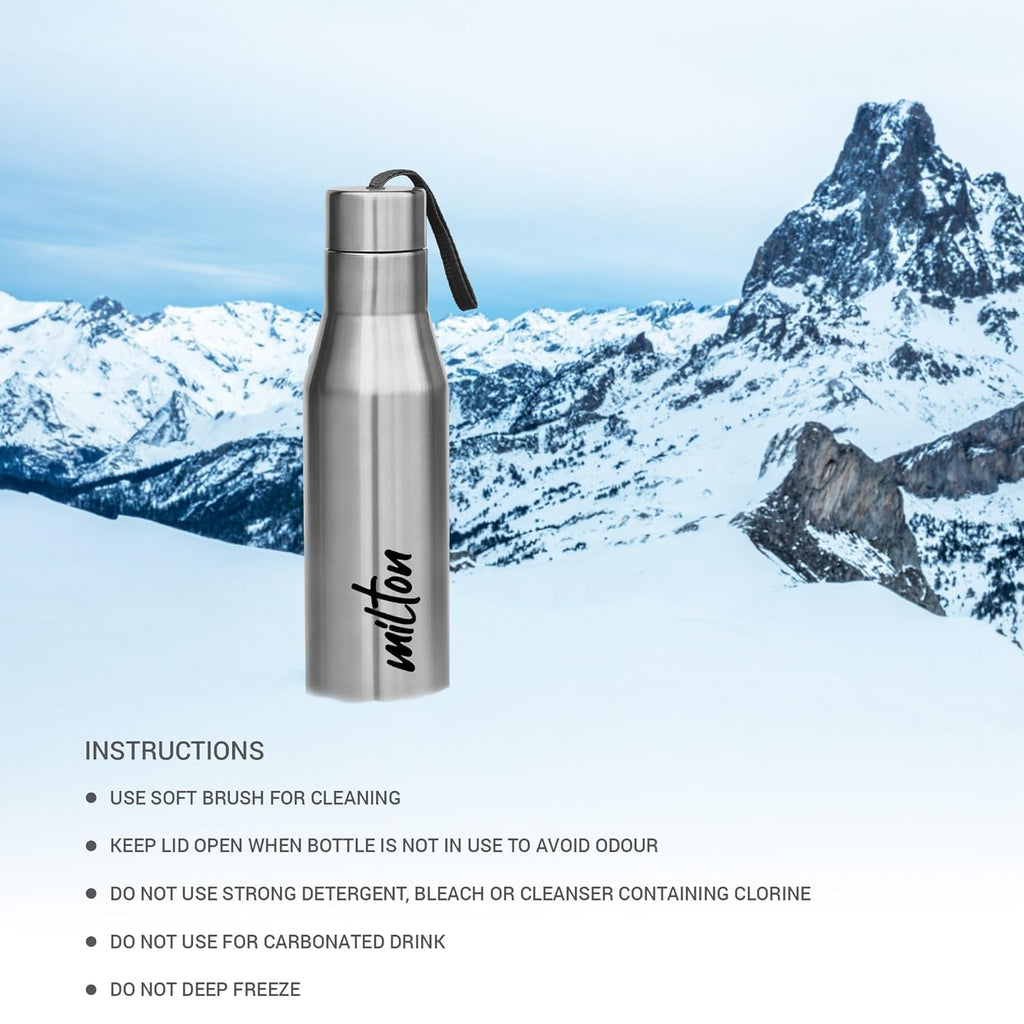 MILTON Super 750 Stainless Steel Water Bottle 650 ml, Single Walled, ISI Certified I Leak Proof Lid, Rust Proof I For School, Office, Gym I Silver