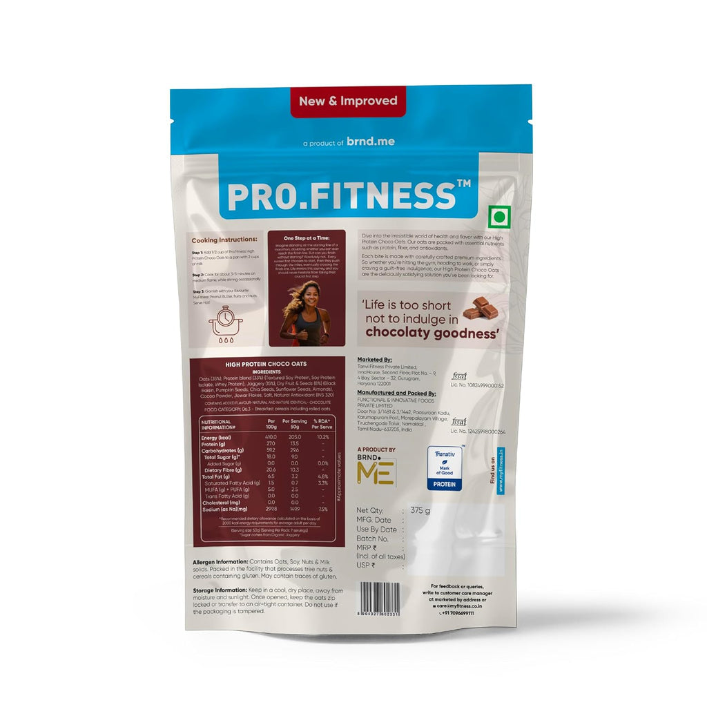 Pro.Fitness 27g High Protein Oats (By MyFitness) | Dark Chocolate Oats with Almonds, Pumpkin Seeds and Raisin | Chocolate Rolled Oats with Jaggery - No...