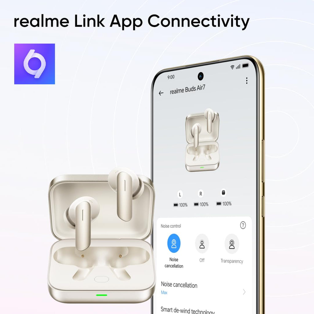 realme Buds Air 7,12.4mm Dynamic Bass Drivers,52Hrs Playtime,52dB Hybrid ANC,6 Mic ENC,45ms Low Latency,360° Spatial Audio,Hi-Res LHDC,IP55 Dust & Water Resistant,True Wireless TWS BT v5.4(Ivory Gold)