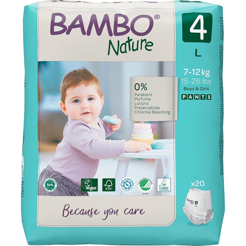 Bambo Nature Premium Baby Diapers - Pants Style, Large Size (7-12 Kgs), 20 Count - Super Absorbent Toilet Training Pull Ups with Wetness Indicator for Kids from 5-12 Months