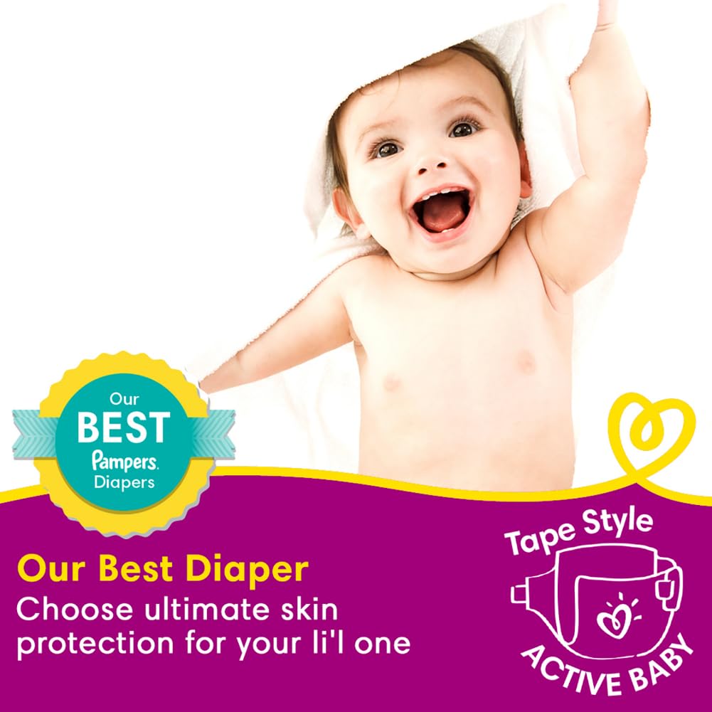 Pampers Active Baby Taped Diapers, Large size diapers, (L) 50 count, taped style custom fit