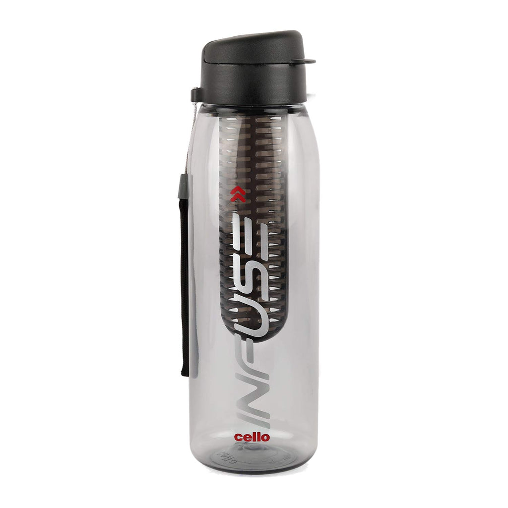 CELLO Fruit Infuser Water Bottle 800ml, Black | Wide Sealed Flip-Top Cap, Leak-Proof & Durable | Airtight, Reusable | Detox Fruit Infuser Bottle for Fridge, Gym, Office, Travel, Kitchen & Trekking