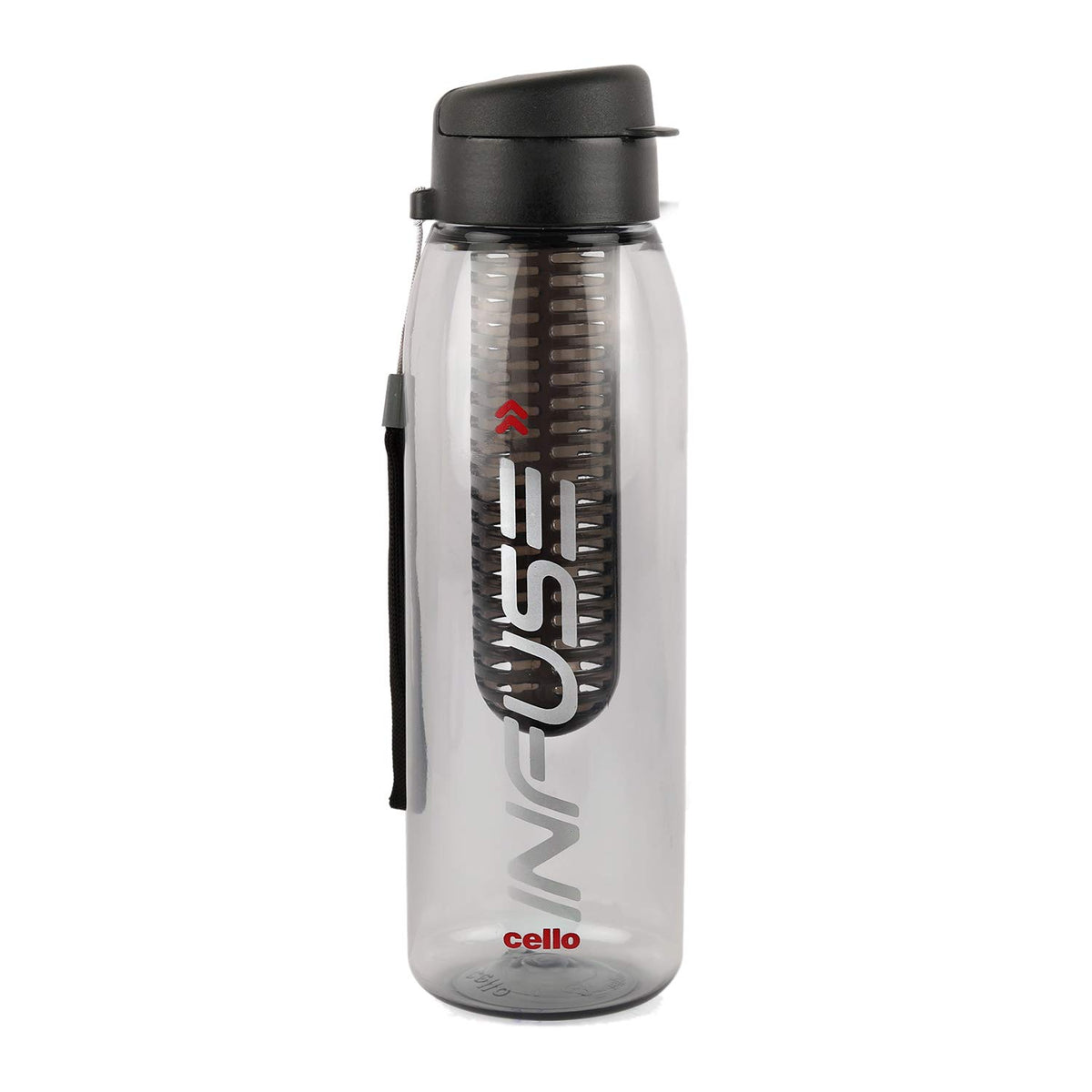 CELLO Fruit Infuser Water Bottle 800ml, Black | Wide Sealed Flip-Top Cap, Leak-Proof & Durable | Airtight, Reusable | Detox Fruit Infuser Bottle for Fridge, Gym, Office, Travel, Kitchen & Trekking