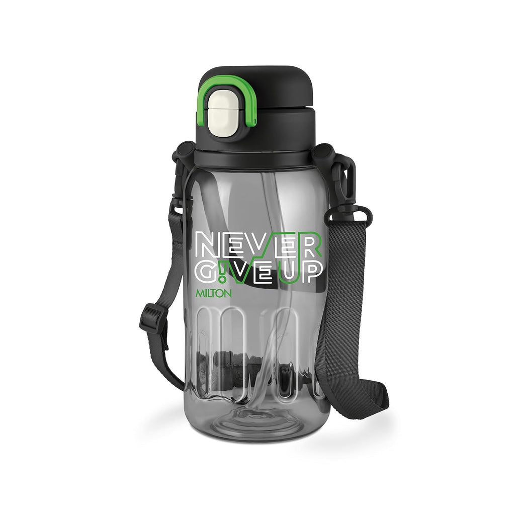 MILTON Regan 850 2-in-1 Lid Sip or Gulp Water Bottle | Sturdy Handle And Strap I BPA Free| Food-Grade | One-Touch Open | Leak-Proof | Ideal for Office, School, College, Gym | 836ml, Black