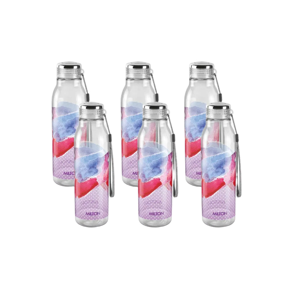 MILTON Helix 1000 Pet Water Bottle, Set of 6, 1 Litre Each, Purple, Reusable Plastic Fridge Bottle, BPA Free and Leak Proof Bottles for Travel, Work,