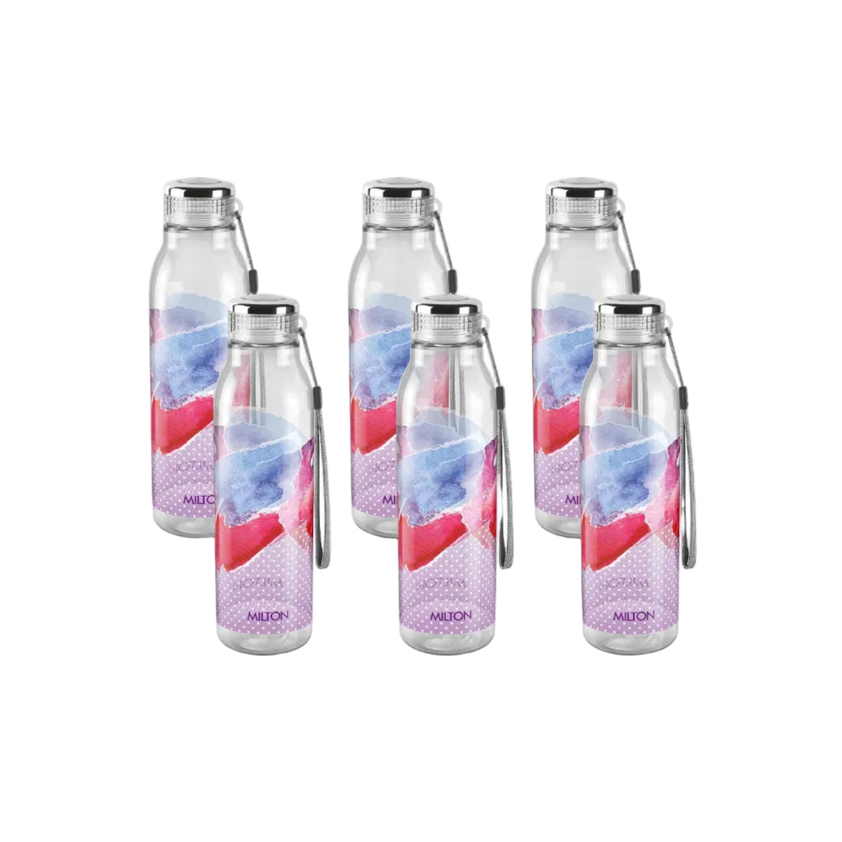 MILTON Helix 1000 Pet Water Bottle, Set of 6, 1 Litre Each, Purple, Reusable Plastic Fridge Bottle, BPA Free and Leak Proof Bottles for Travel, Work,