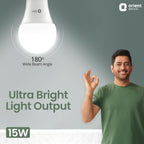 Orient Electric 15W High Glow LED bulb| 180-degree wide beam angle| Voltage surge protection up to 4 kV| 6500K, Cool White| B22d base| Made in India| Pack of 1