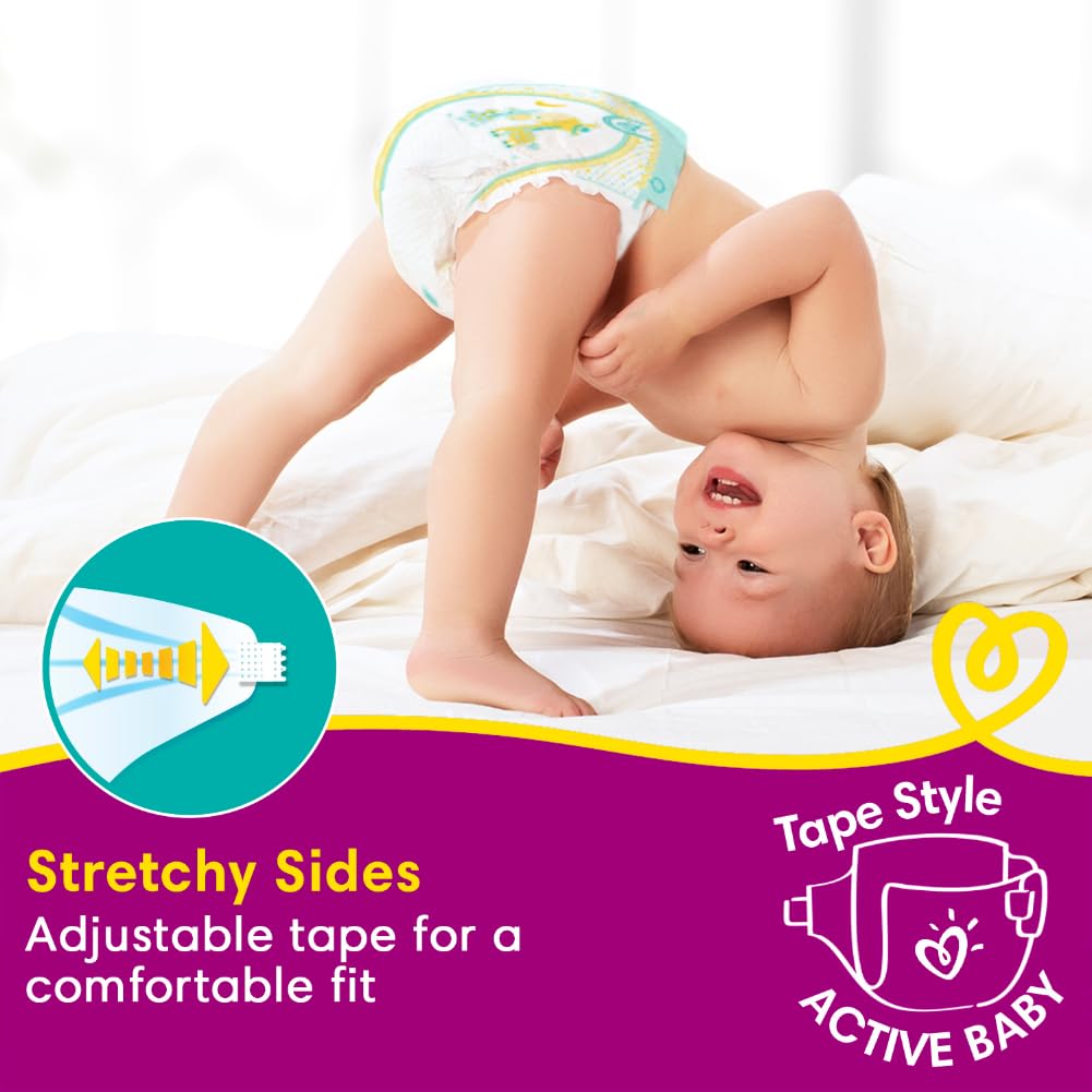 Pampers Active Baby Taped Diapers, Large size diapers, (L) 50 count, taped style custom fit