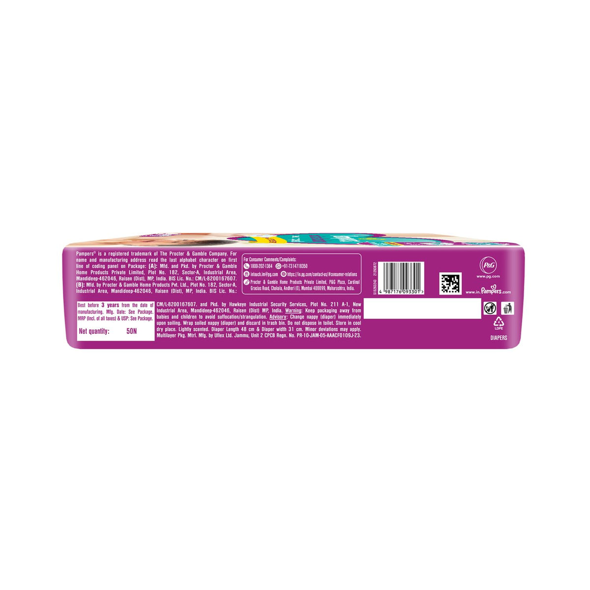 Pampers Active Baby Taped Diapers, Large size diapers, (L) 50 count, taped style custom fit