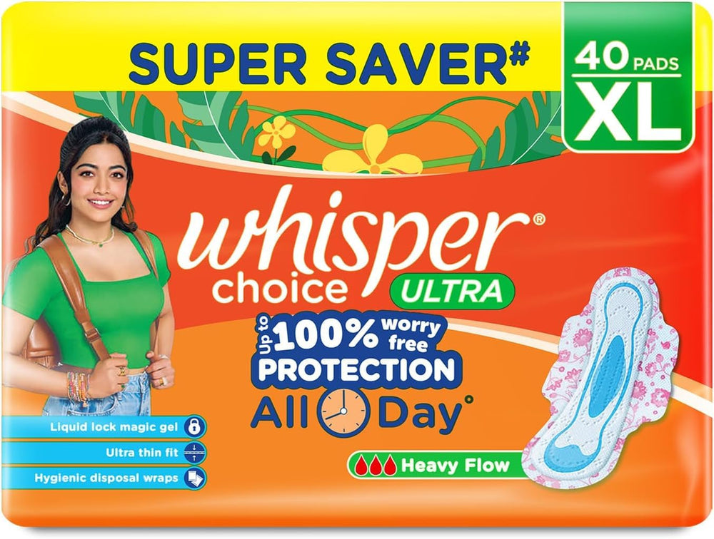 Whisper Choice Sanitary Pads with Wings for Women, XL, 40s Napkins