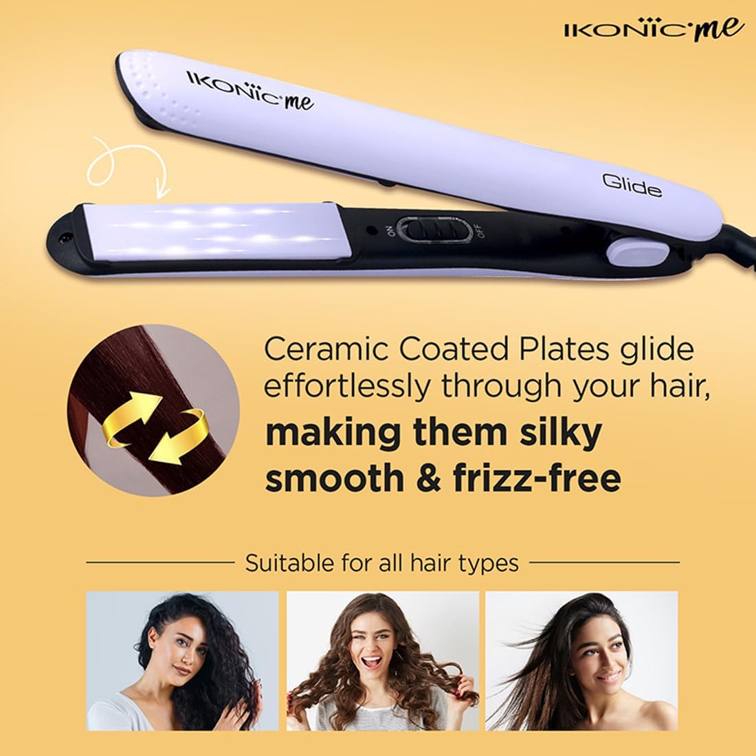 Ikonic Glide Hair Straightener | Ceramic Coated Floating Plates | Quick Heat Up | Switch Light Inidcator |Compact Design | Travel Friendly | for All Hair Types, Lilac