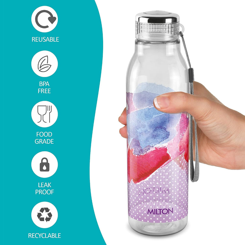 MILTON Helix 1000 Pet Water Bottle, Set of 6, 1 Litre Each, Purple, Reusable Plastic Fridge Bottle, BPA Free and Leak Proof Bottles for Travel, Work,