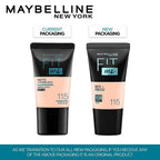 Maybelline New York Liquid Foundation, Matte & Poreless, Full Coverage Blendable Normal to Oily Skin, Fit Me, 115 Ivory, 18ml