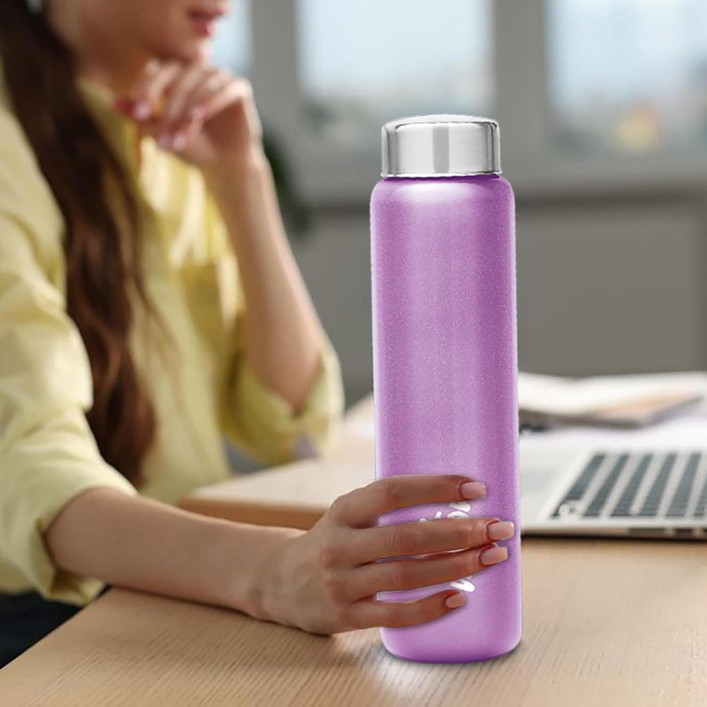 MILTON Aqua 1000 Stainless Steel Water Bottle 920 ml, Single Walled, ISI Certified I Leak Proof Lid, Rust Proof I For School, Office, Gym I Purple