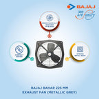 Bajaj Bahar 225 MM Exhaust Fan | High Speed | High Air Delivery | Strong Metal Body | Rust-Proof Body | Low Energy Consumption | Easy To Mount | 2 Yrs Warranty 【Metallic Grey】