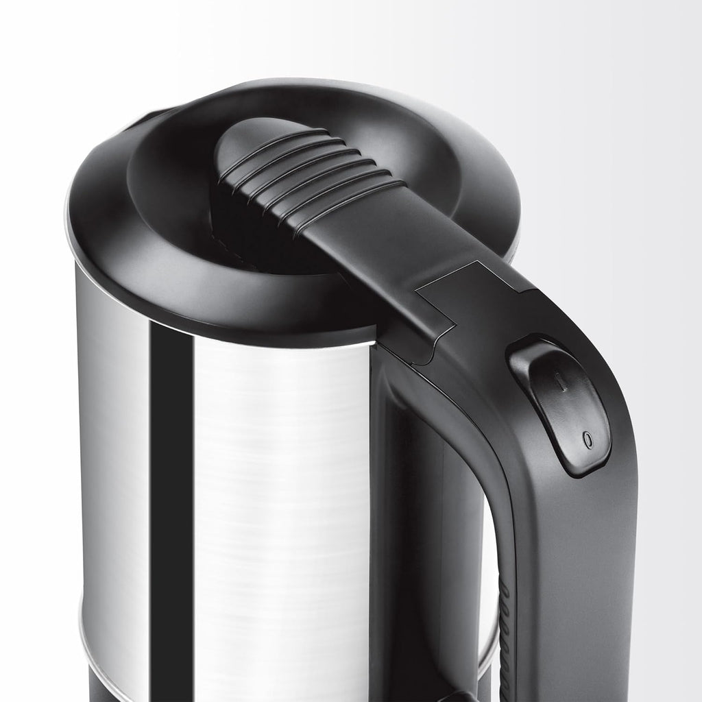 MILTON Stainless Steel Euroline Electric Travel Kettle With Handle, 1000 Watt, 500 Ml | 2 Utility Cups | Auto Shut-Off | Concealed Heating Element | Power Indicator |1Year Warranty, Silver