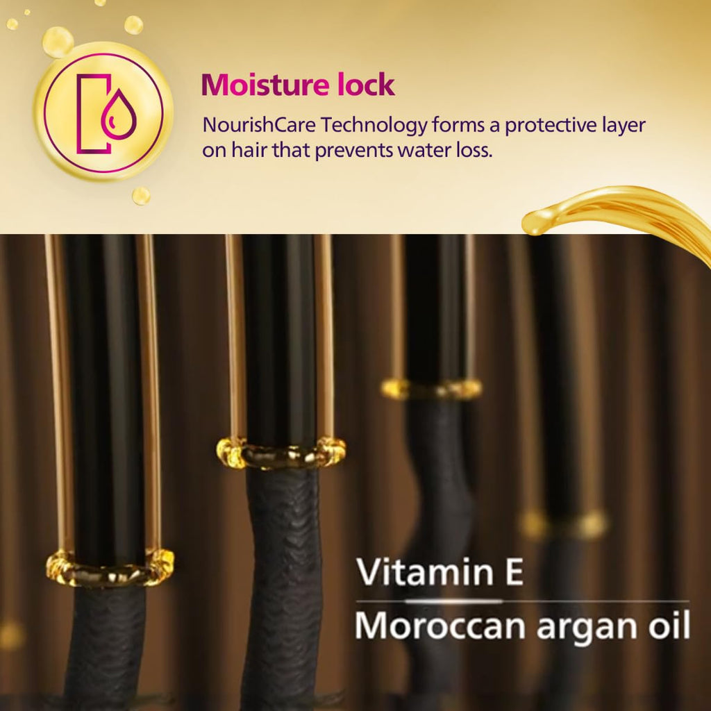 Philips India's No.1 Hair Styling Brand NourishCare Hair Straightener, No Heat Damage, Vitamin E Argan Oil Serum Strips, SilkProtect, Moisture Lock, 2 Temperature Settings, For Indian Hair, BHS526