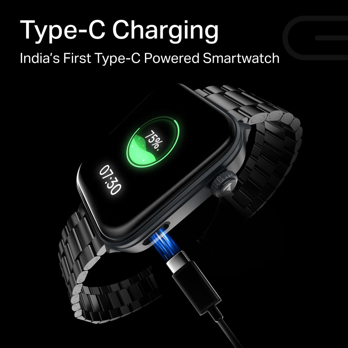 boAt Storm Call 4 India's first Smartwatch with Type-C Charging,1.96”(4.97 cm) HD Display, Functional Crown, BT Calling, Sports Modes, Heart Rate, SpO2, Sleep & Stress Tracking, SOS, IP68(Steel Black)