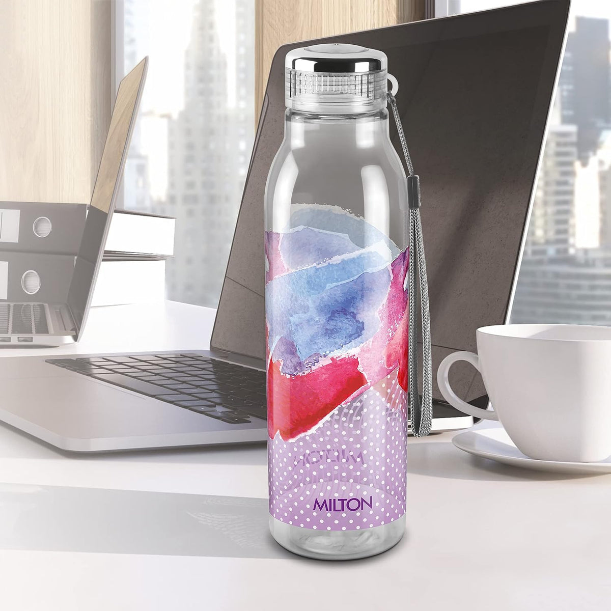 MILTON Helix 1000 Pet Water Bottle, Set of 6, 1 Litre Each, Purple, Reusable Plastic Fridge Bottle, BPA Free and Leak Proof Bottles for Travel, Work,