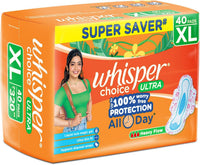 Whisper Choice Sanitary Pads with Wings for Women, XL, 40s Napkins