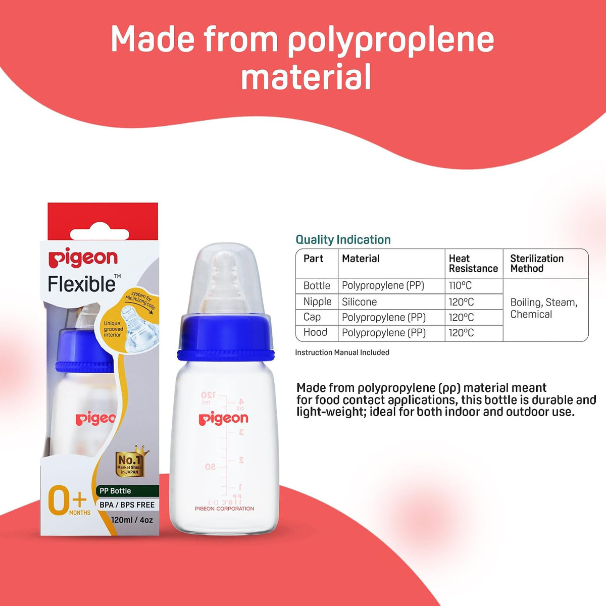 Pigeon Peristaltic Nursing Bottle KPP 120ml Blue Nipple S | Baby Feeding Bottle | Natural Feeding Bottle for New Born | BPA Free Bottle for Baby | Baby Bottles for Milk