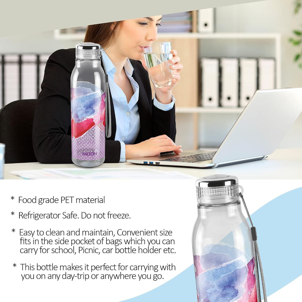 MILTON Helix 1000 Pet Water Bottle, Set of 6, 1 Litre Each, Purple, Reusable Plastic Fridge Bottle, BPA Free and Leak Proof Bottles for Travel, Work,