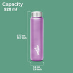 MILTON Aqua 1000 Stainless Steel Water Bottle 920 ml, Single Walled, ISI Certified I Leak Proof Lid, Rust Proof I For School, Office, Gym I Purple