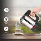 MILTON Stainless Steel Euroline Electric Travel Kettle With Handle, 1000 Watt, 500 Ml | 2 Utility Cups | Auto Shut-Off | Concealed Heating Element | Power Indicator |1Year Warranty, Silver