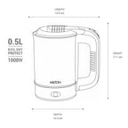 MILTON Stainless Steel Euroline Electric Travel Kettle With Handle, 1000 Watt, 500 Ml | 2 Utility Cups | Auto Shut-Off | Concealed Heating Element | Power Indicator |1Year Warranty, Silver