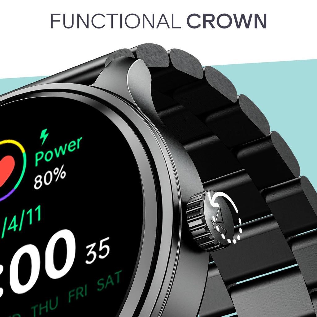 boAt Lunar Discovery Neo, 1.39" (3.5 cm) Round HD Display, Premium Metallic Finish, Animated Watchfaces, 100+ Sports Mode, Bluetooth Calling, Smart Watch for Men & Women (Steel Black)