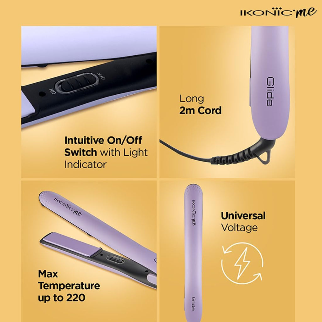 Ikonic Glide Hair Straightener | Ceramic Coated Floating Plates | Quick Heat Up | Switch Light Inidcator |Compact Design | Travel Friendly | for All Hair Types, Lilac