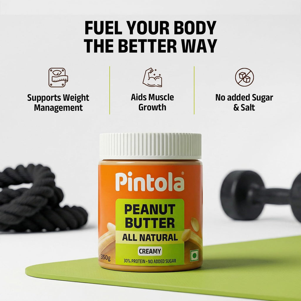 Pintola All Natural Peanut Butter Creamy 350g | Smooth | Unsweetened | 30g Protein