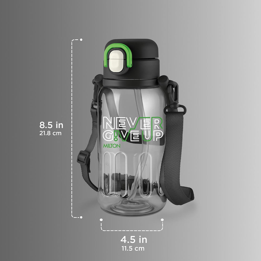 MILTON Regan 850 2-in-1 Lid Sip or Gulp Water Bottle | Sturdy Handle And Strap I BPA Free| Food-Grade | One-Touch Open | Leak-Proof | Ideal for Office, School, College, Gym | 836ml, Black