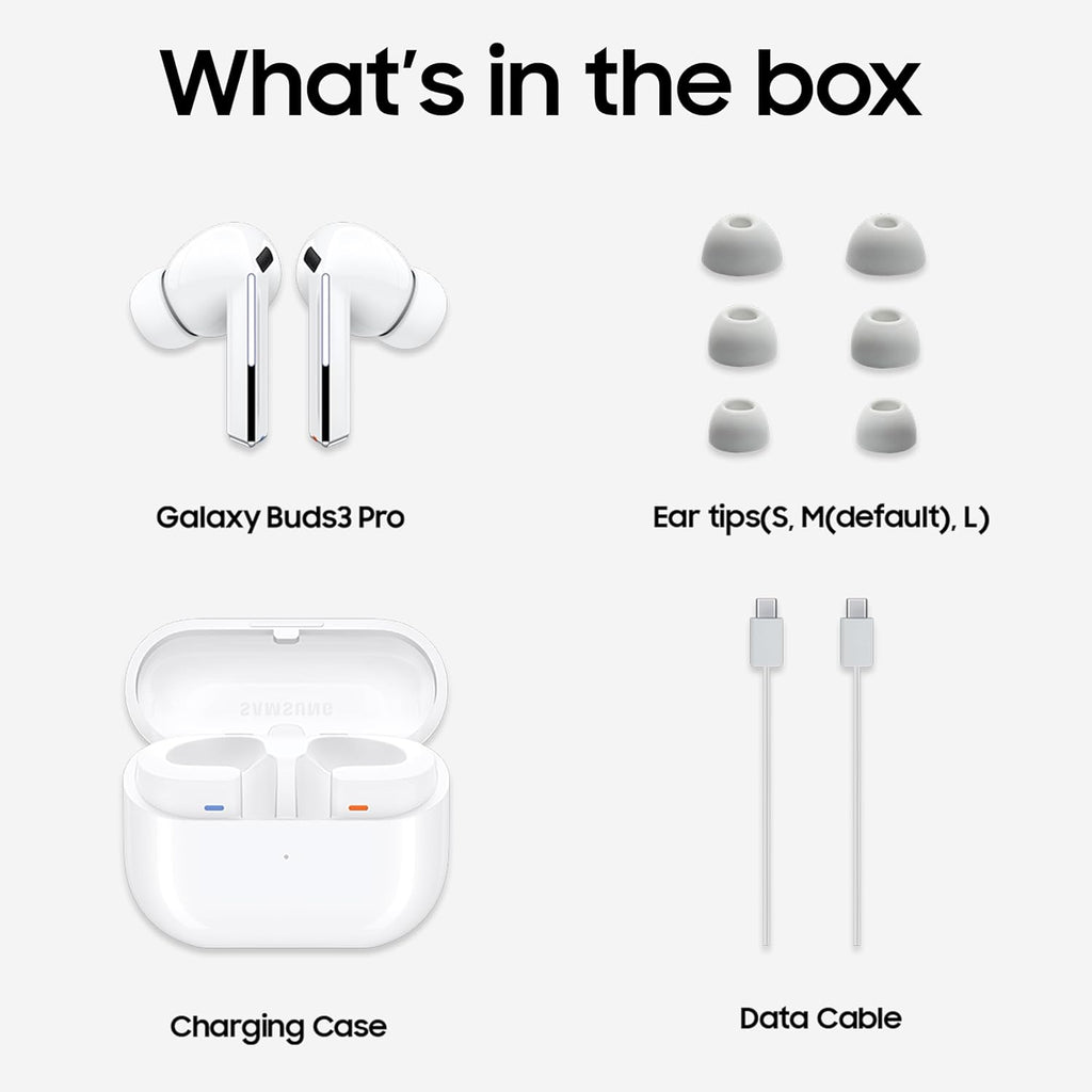 Samsung Galaxy Buds3 Pro Wireless Earbuds, Powered by Galaxy AI, IP57, Active Noise Cancellation, Adaptive Noise Control, 37hrs Battery, 360 Surround Sound, Pinch Controls, Galaxy Ecosystem, White