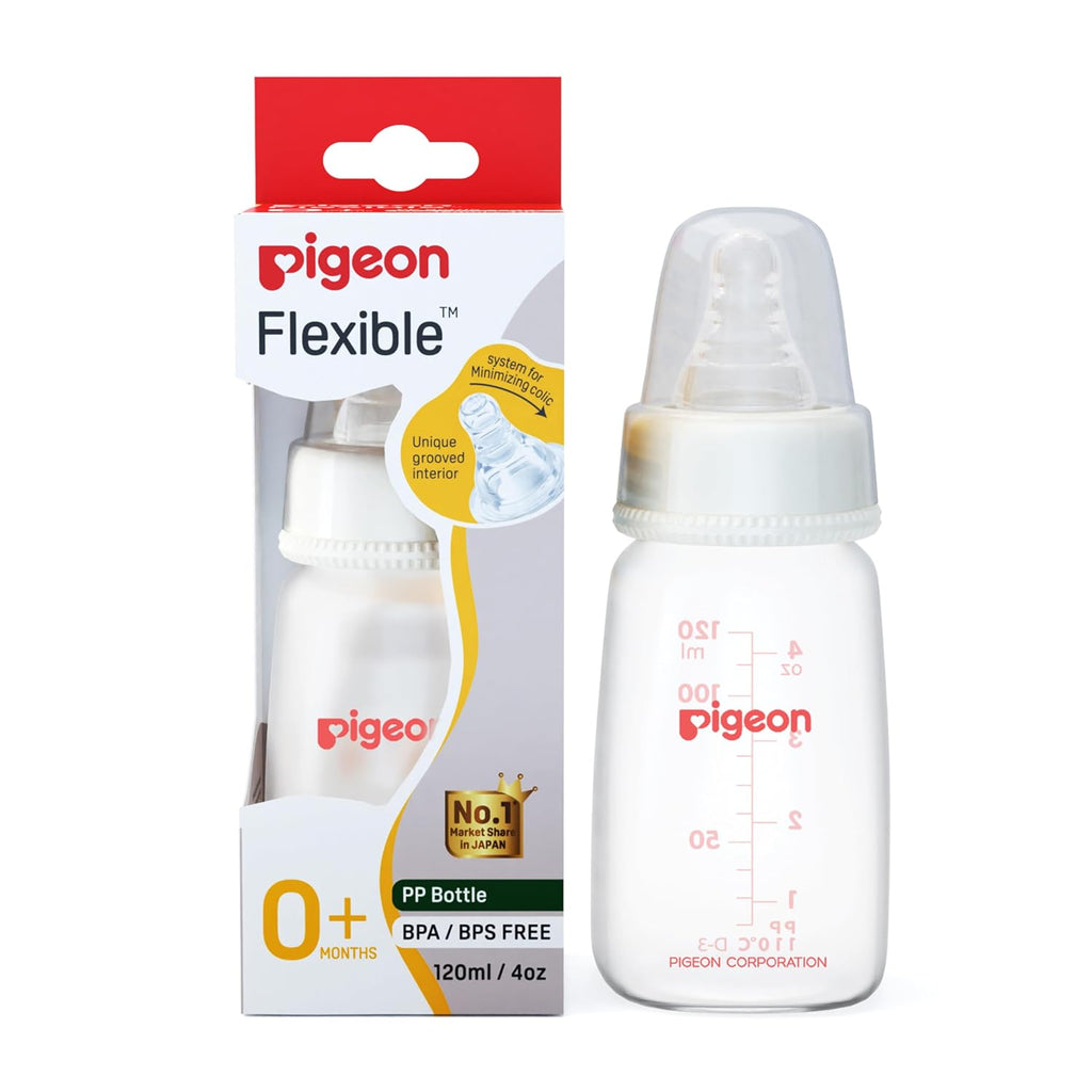 Pigeon Flexible Nursing Baby Feeding Bottle for new Born | Japan's No.1 Brand | Ideal for 0+ Month Babies | BPA Free | Anti-Colic Nipple | Transparent | 120 ml