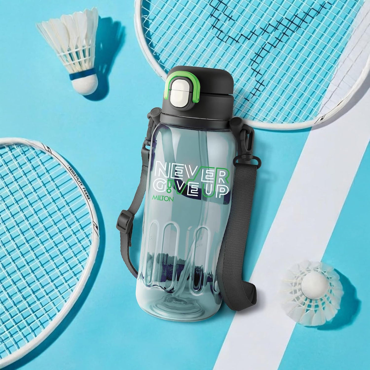 MILTON Regan 850 2-in-1 Lid Sip or Gulp Water Bottle | Sturdy Handle And Strap I BPA Free| Food-Grade | One-Touch Open | Leak-Proof | Ideal for Office, School, College, Gym | 836ml, Black