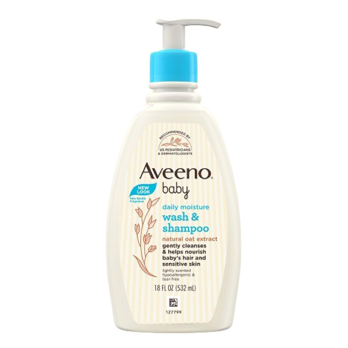 Aveeno Baby Daily Moisture Wash & Shampoo | Gentle Cleanser for Head to Toe | Tear Free & Soap Free Formula with Active Natural Oats | for Dry & Sensitive Skin | US Pediatrician Recommended, 532ml