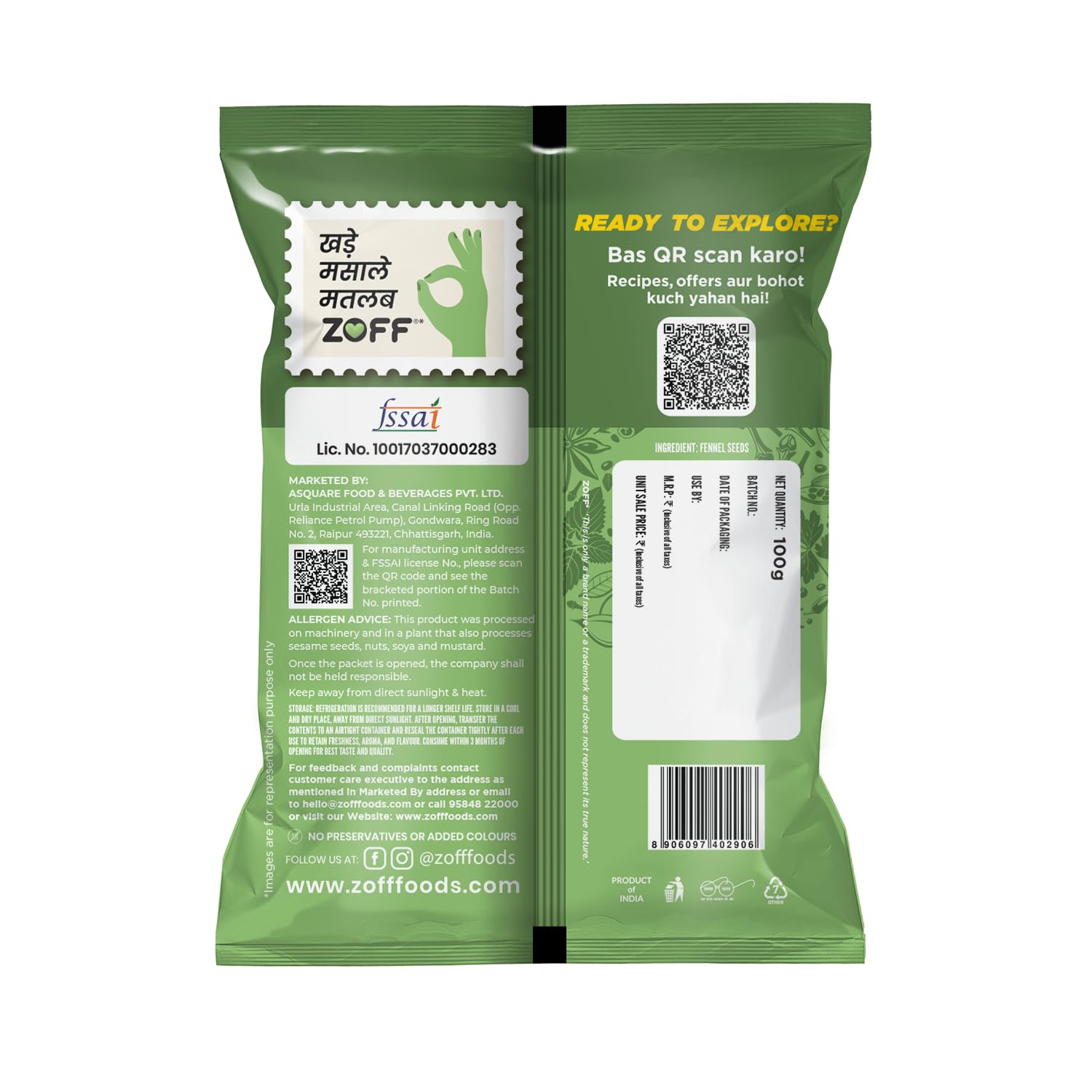 Zoff Big Fennel Whole- Saunf in Fresh 100gm